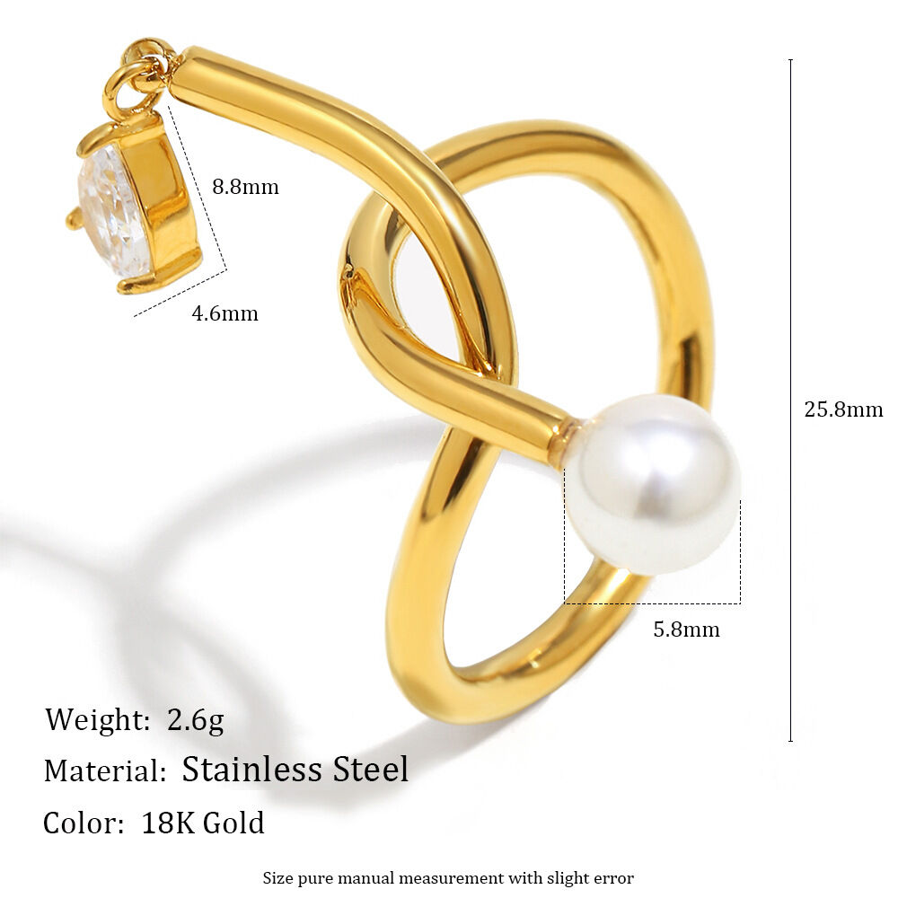 1 Piece Twist Stainless Steel Waterproof Gold Color Zircon Women's Gemstone Rings Picture2