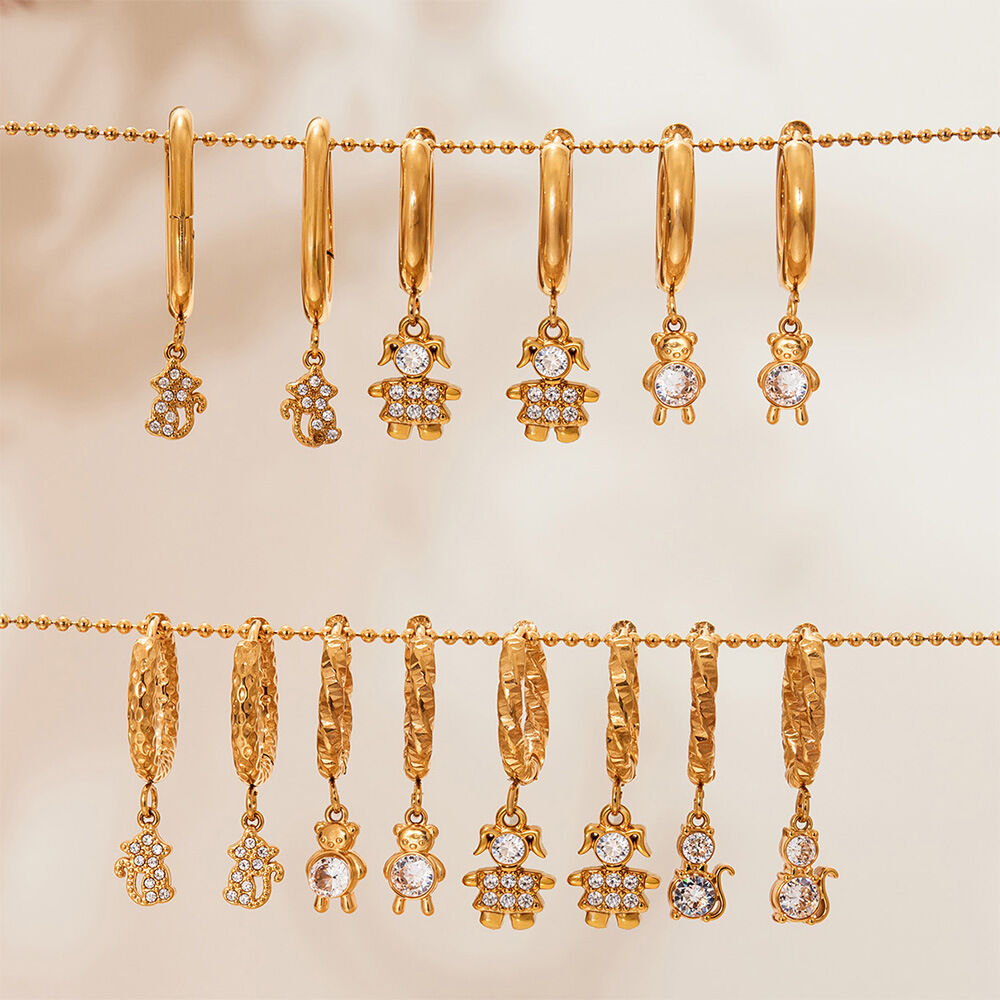 1 Pair Cute Monkey Stainless Steel Waterproof Gold Color Zircon Women's Drop Earrings h5 Picture4