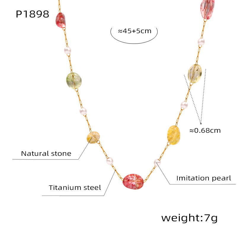 P1898-Natuursteen imitatieparel ketting-45+5cm (de kleur van de natuursteen kan iets afwijken, wees voorzichtig bij aankoop) Afbeelding3