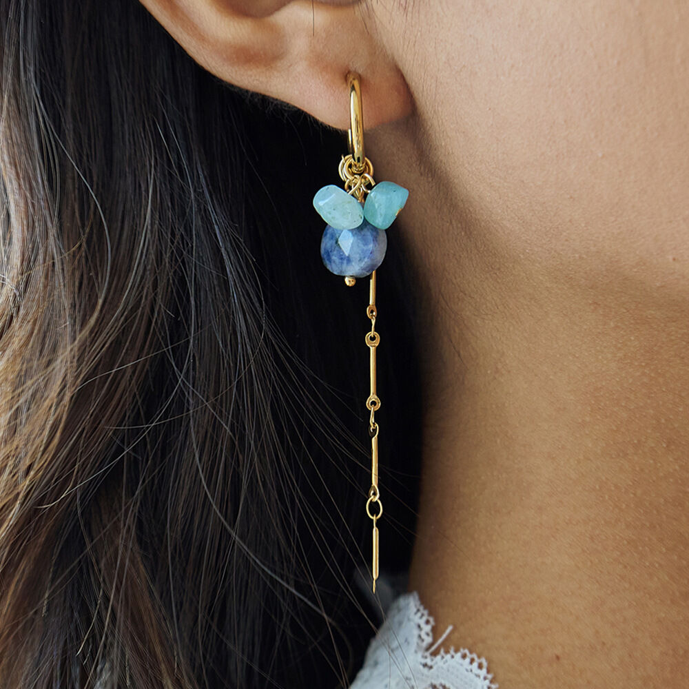 1 Pair Natural Stone Tassel Stainless Steel Waterproof Gold Color Women's Dangle Earrings