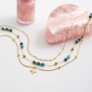 1 Piece Retro Beads Star Stainless Steel Waterproof Gold Color Women's Layered Necklaces h5 Picture7
