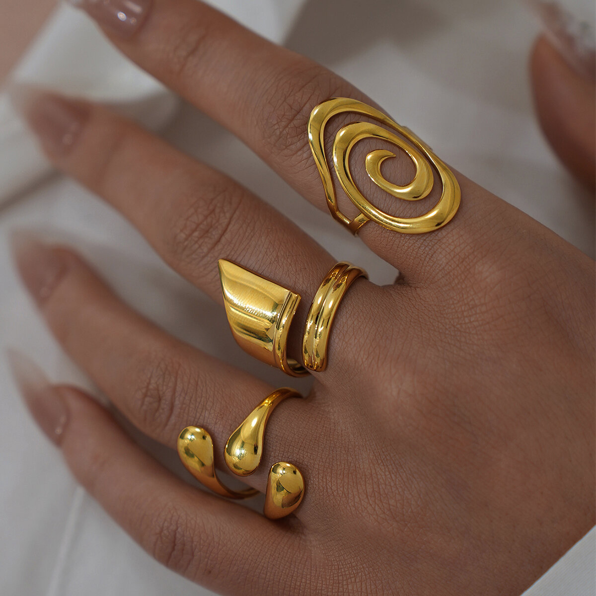 1 Piece Simple Irregular Shape Stainless Steel Waterproof Gold Color Statement Rings Picture8