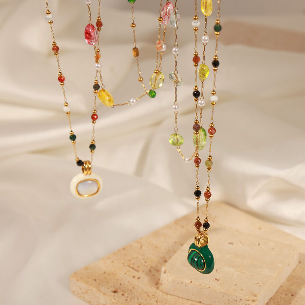 Classic Irregular Shape Stainless Steel Waterproof Gold Color Natural Stone Women's Jewelry Sets 2
