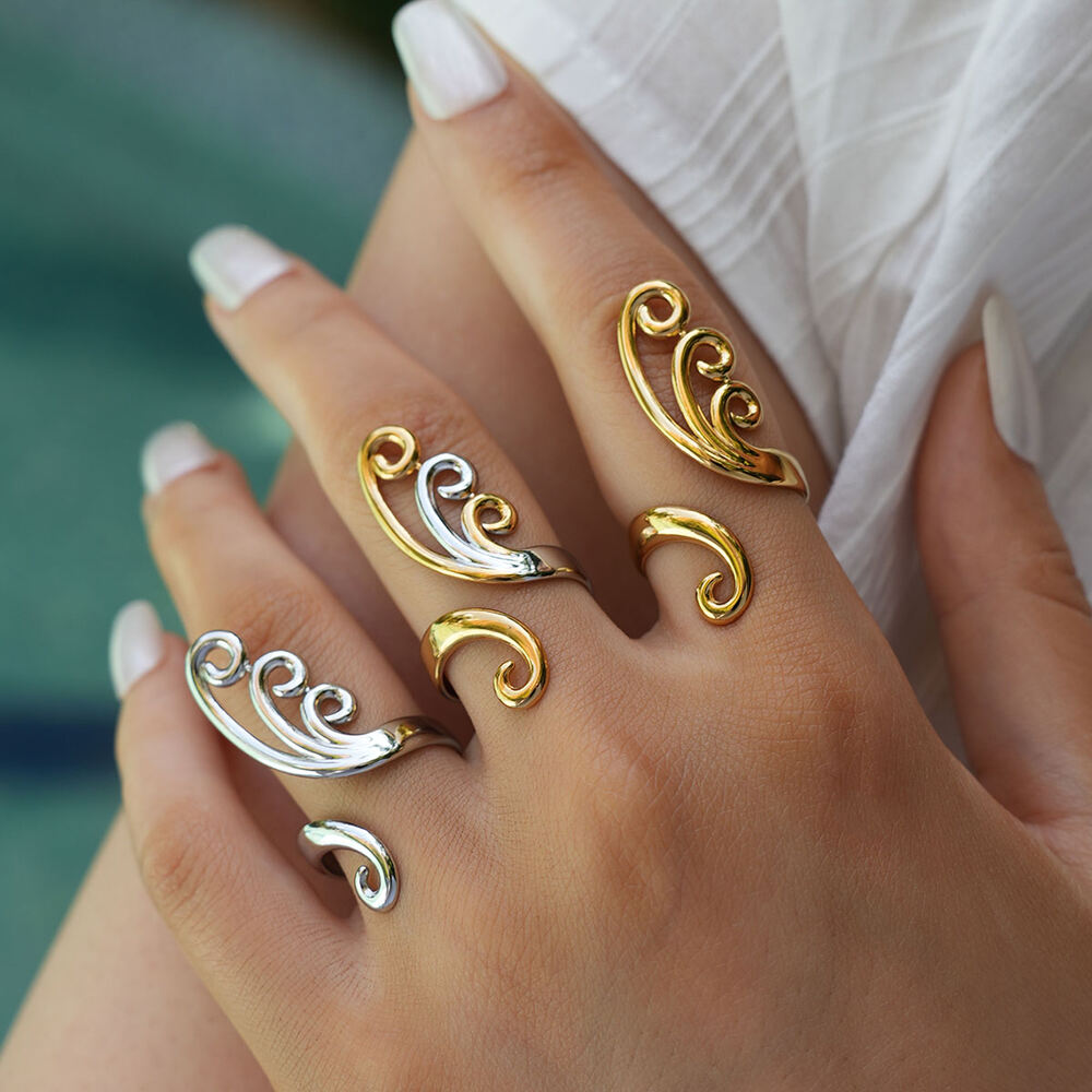 1 Piece Simple Irregular Shape Stainless Steel Waterproof Gold Color Statement Rings Picture8