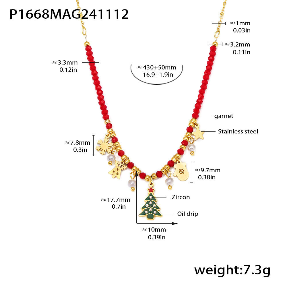 Collane con ciondolo da donna in zircone color oro impermeabile in acciaio inossidabile con albero di Natale classico h5 Immagine2