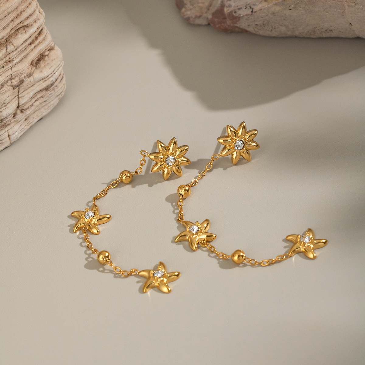 Flower Stainless Steel Waterproof  Gold Color Necklace Set Picture4
