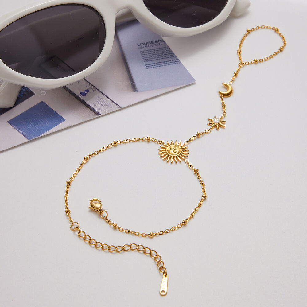 1 Stück klassisches Sonnen- und Mond-Armband aus Edelstahl, wasserdicht, goldfarben, für Damen Bild3