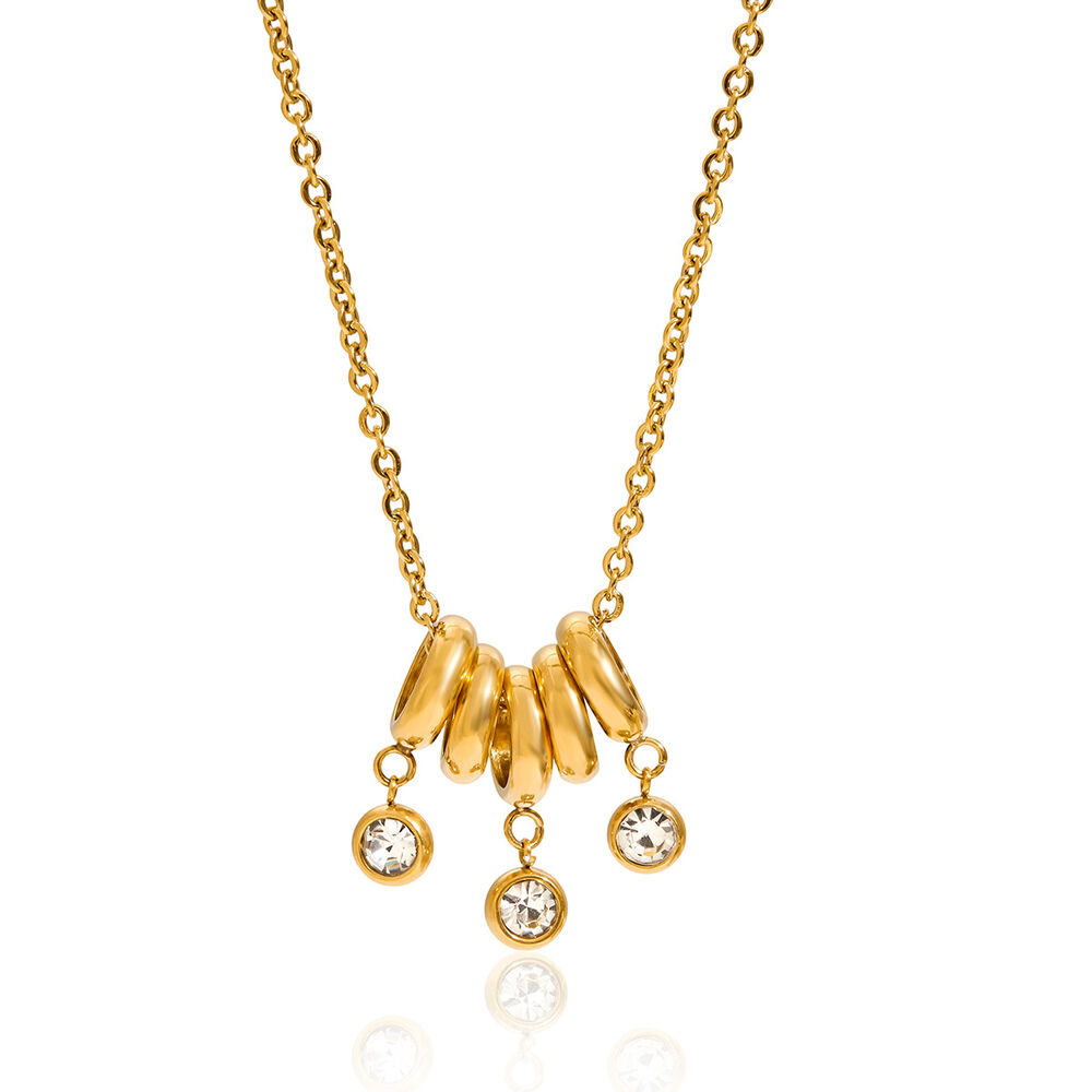 1 Stück luxuriöse, runde, wasserdichte Damen-Anhänger-Halskette aus Edelstahl in Goldfarbe h5Bild6