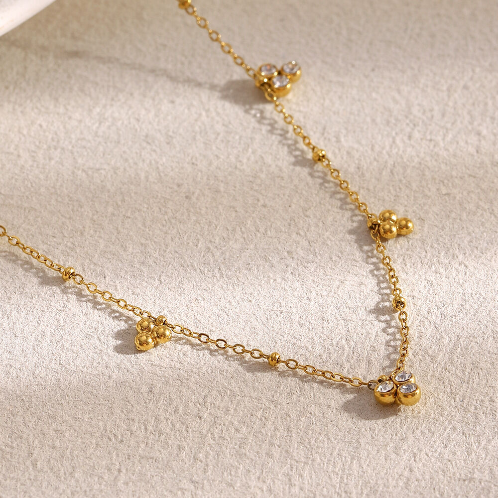 1 Collar De Cadena De Acero Inoxidable Con Diseño De Flores, Elegante Y Sencillo, Resistente Al Agua, Color Dorado, Para Mujer. 2