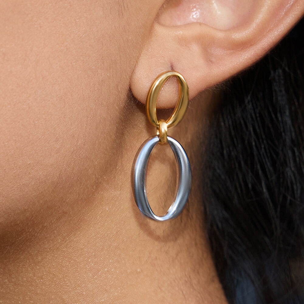1 Pair Classic Double Circle Stainless Steel Waterproof Gold Color Women's Drop Earrings