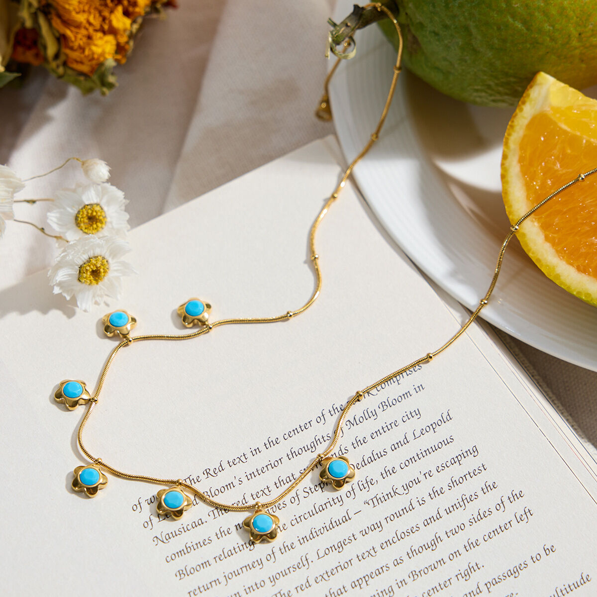 1 Piece Romantic Flower Calaite Stainless Steel Waterproof Gold Color Women's Pendant Necklaces h5 Picture7