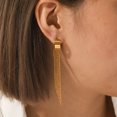 1 Pair Simple Daily Tassel Stainless Steel Waterproof Gold Color Women's Drop Earrings