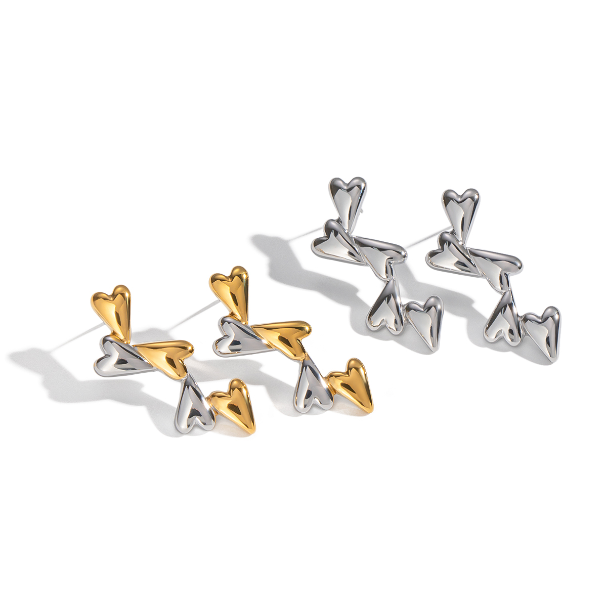 1 Pair Mixed Gold Heart Stainless Steel Waterproof Stud Earrings h5 Picture6