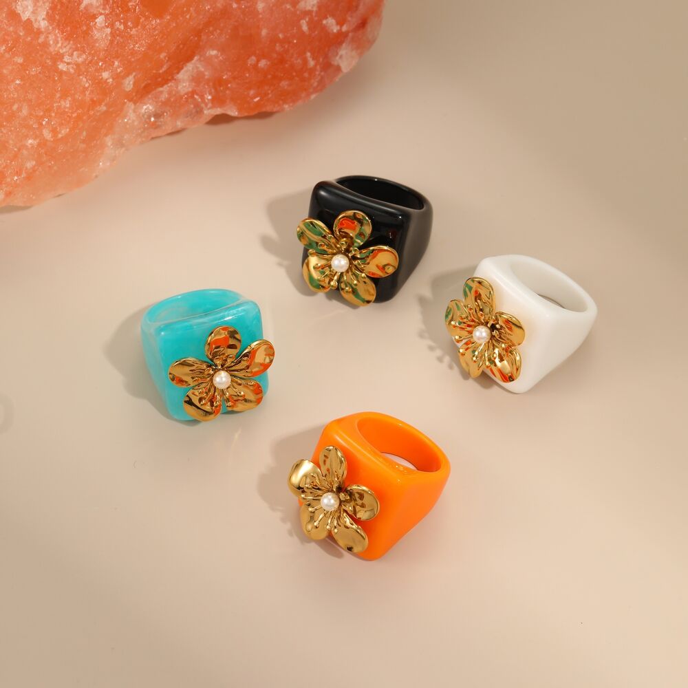 1 Piece Elegant Flower Stainless Steel Waterproof Gold Color Women's Statement Rings Picture2