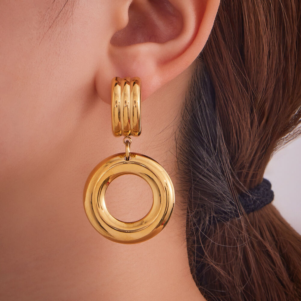 1 paio di orecchini pendenti da donna moderni, rettangolari, in acciaio inossidabile, impermeabili, color oro h5Immagine4