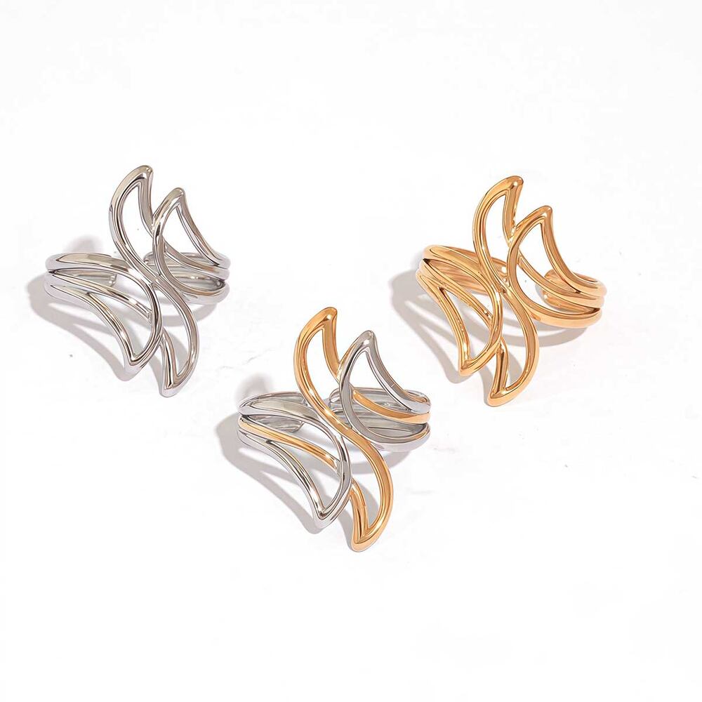 1 Piece Casual Irregular Shape Stainless Steel Waterproof Gold Color Statement Rings Picture7