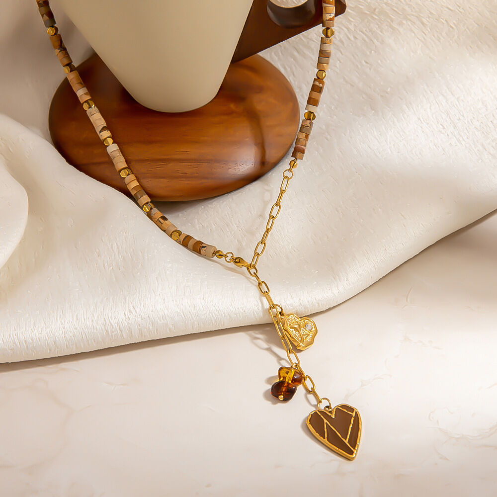 1 Piece Luxurious Irregular Shape Heart Stainless Steel Waterproof  Women's Beaded Necklaces 2