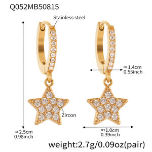 1 Pair Luxurious Star Shape Stainless Steel Waterproof Gold Color Zircon Women's Drop Earrings h5