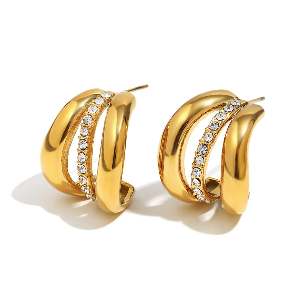 1 Paar klassische, unregelmäßig geformte, wasserfeste Ohrstecker aus Edelstahl in Goldfarbe für Damen