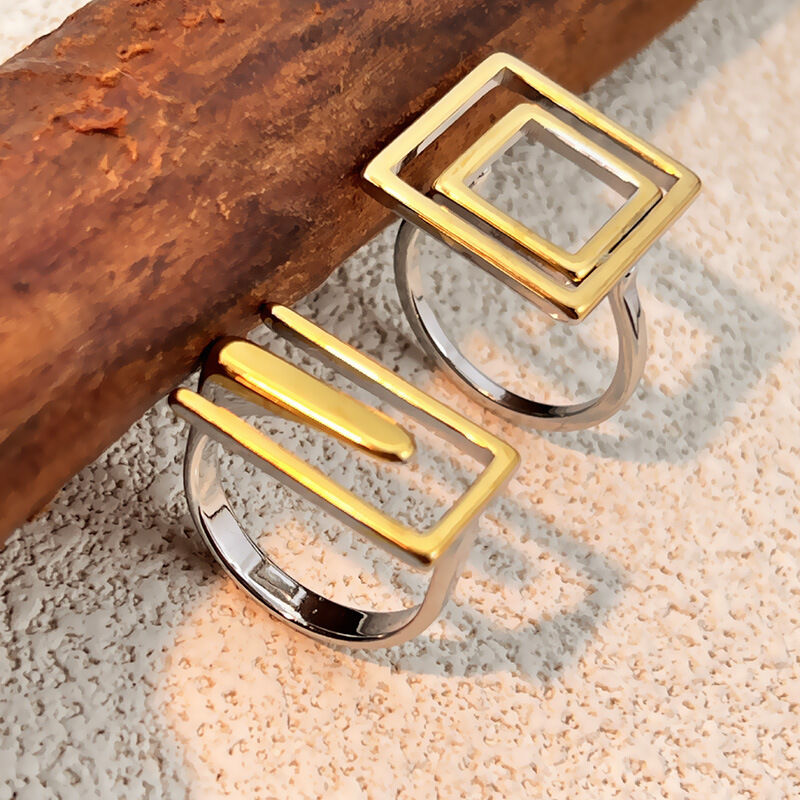 1 Piece Mixed Gold Rectangle Stainless Steel Waterproof Statement Ring h5Picture2