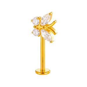 1 Piece Flower Titanium Alloy Gold Color Zircon Piercing Earring h5