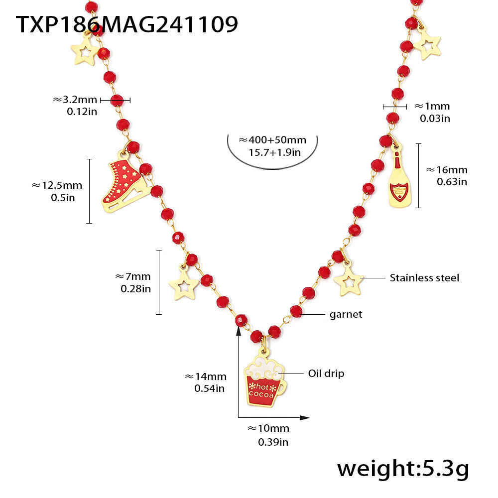 Romantic Christmas Stainless Steel Waterproof Garnet Women's Jewelry Sets