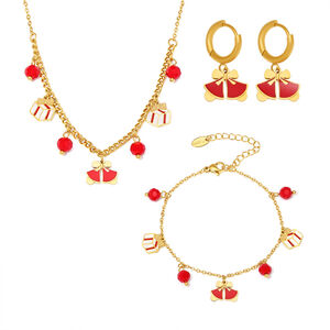Classic Christmas Garnet Stainless Steel Waterproof Gold Color Women's Jewelry Sets h5 Picture3
