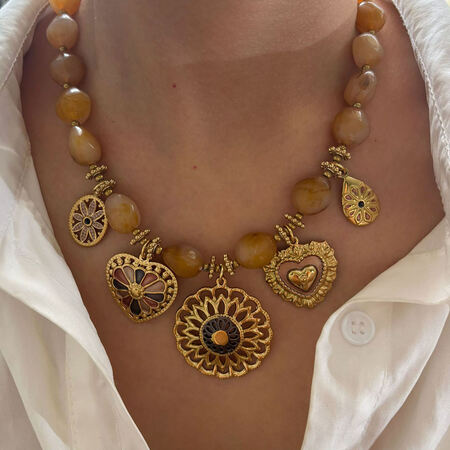 1 Piece Luxurious Flower Heart Resin Gold Color Pendant Necklace 2