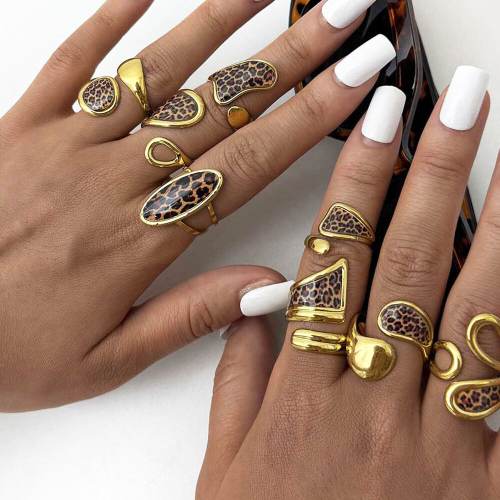 1 Piece Retro Irregular Shape Leopard Print Stainless Steel Waterproof Women's Statement Rings Picture7