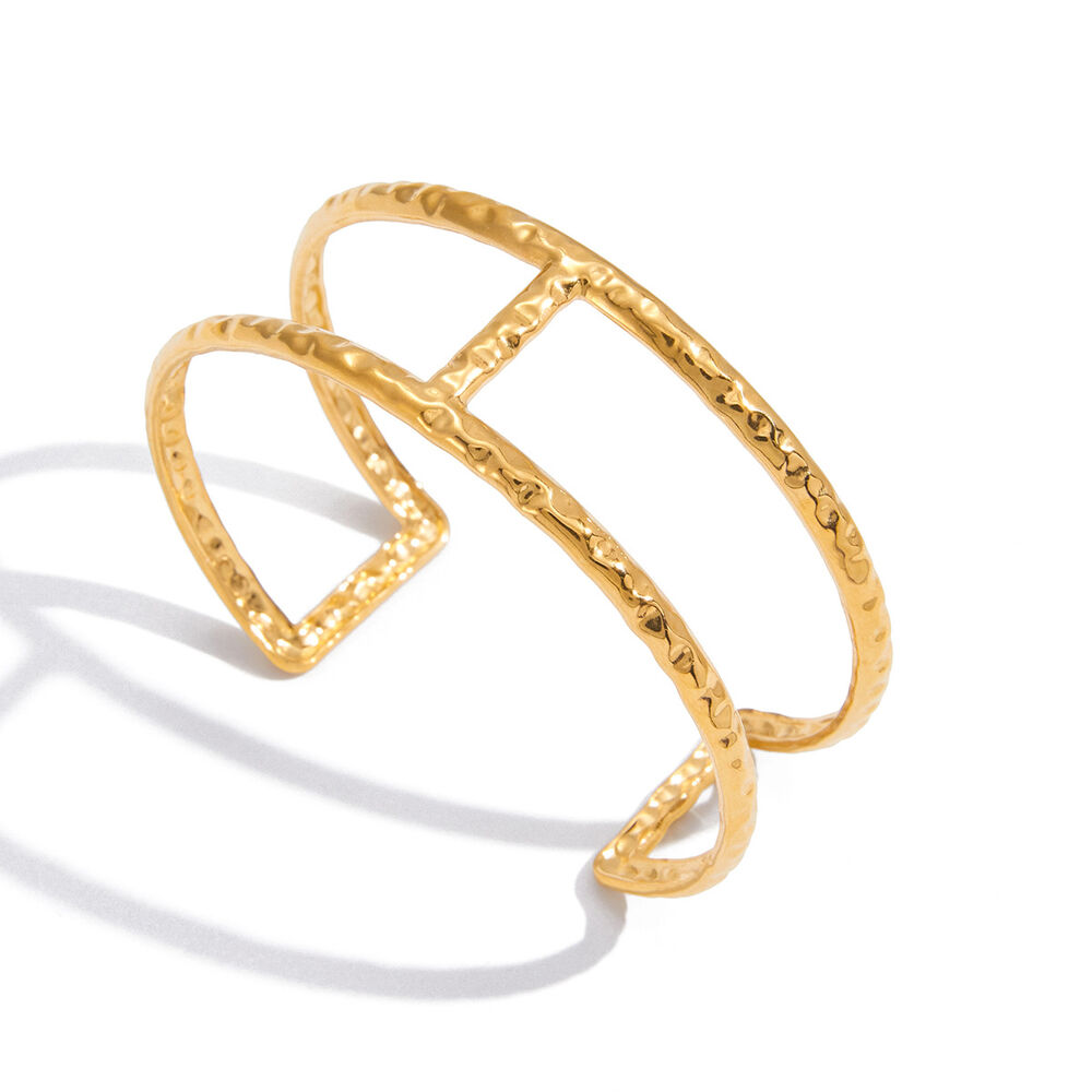 Pulseras de acero inoxidable con textura martillada para mujer, resistentes al agua, color dorado, 1 unidad