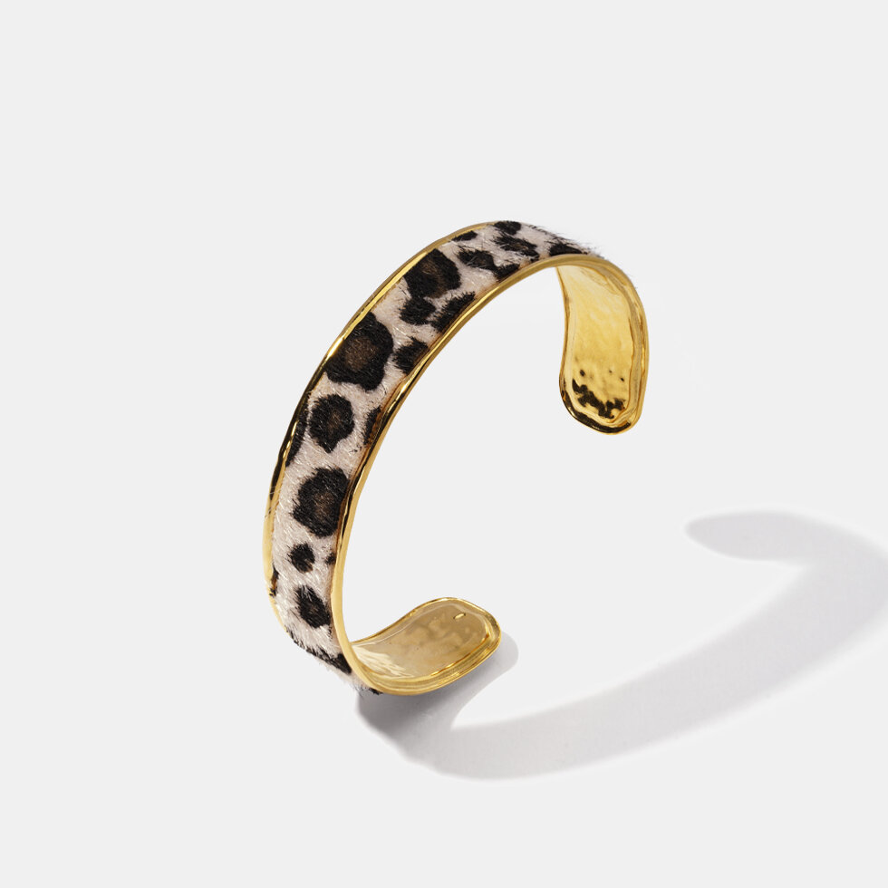 Leopard Stainless Steel Waterproof Gold Color Cuff Bracelet