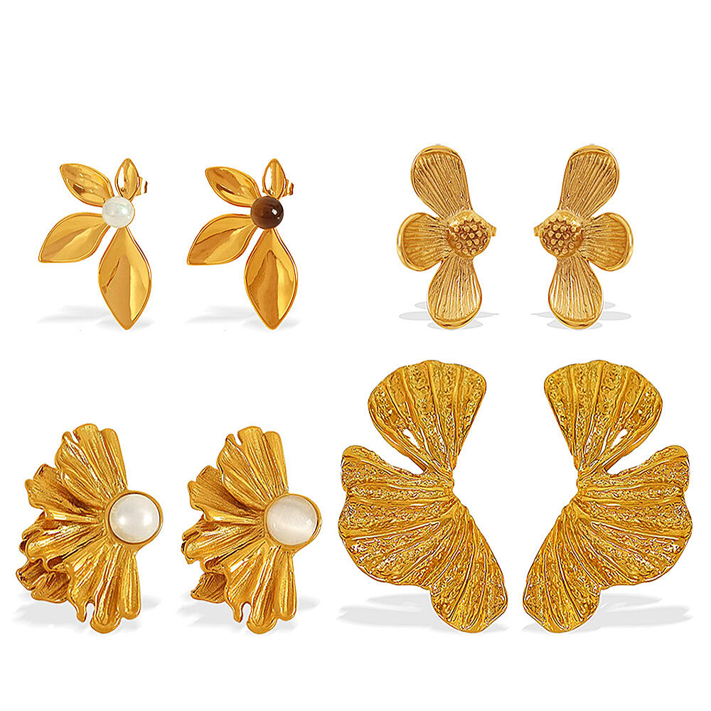 1 Pair Flower Stainless Steel Waterproof Gold Color Stud Earrings Picture4