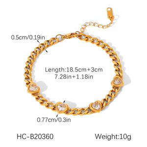 1 Piece Luxurious Heart Stainless Steel Waterproof Gold Color Zircon Women's Chain Bracelets h5 Picture2