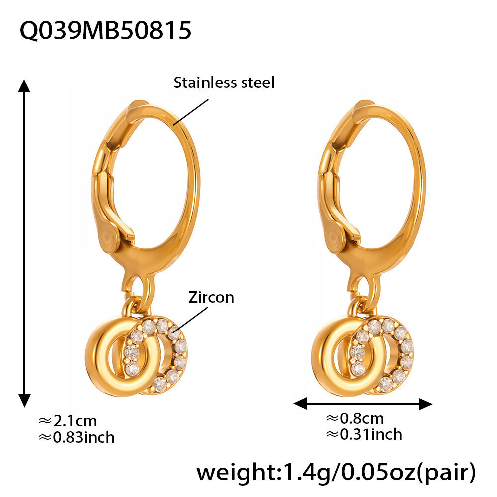 1 Pair Chic Droplet Stainless Steel Waterproof Gold Color Zircon Women's Drop Earrings