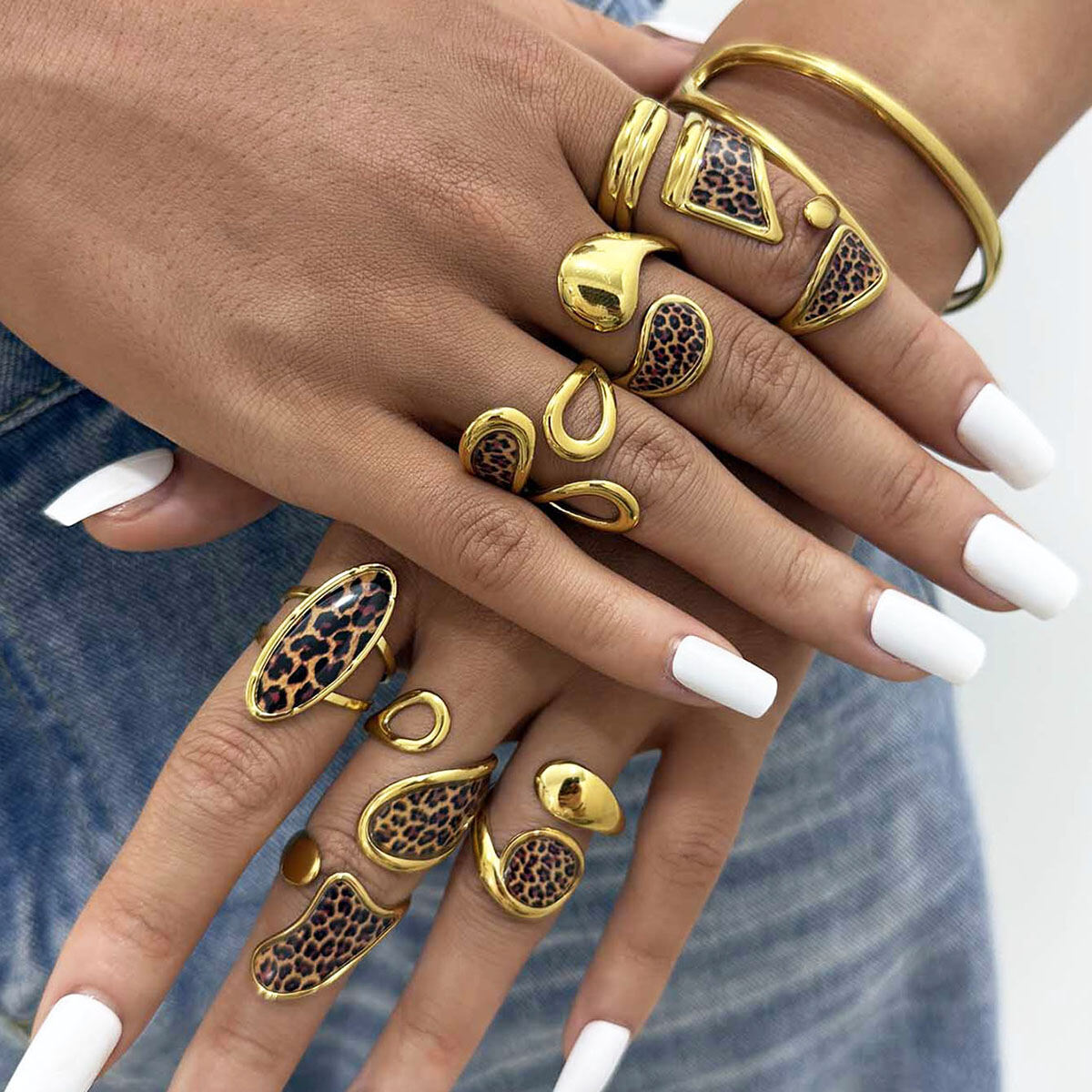 1 Piece Retro Irregular Shape Leopard Print Stainless Steel Waterproof Women's Statement Rings