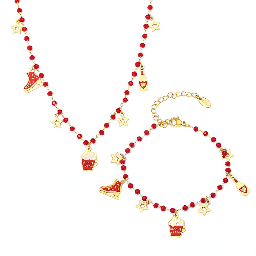 Romantische Weihnachtsschmucksets aus wasserdichtem Edelstahl mit Granat für Damen 2