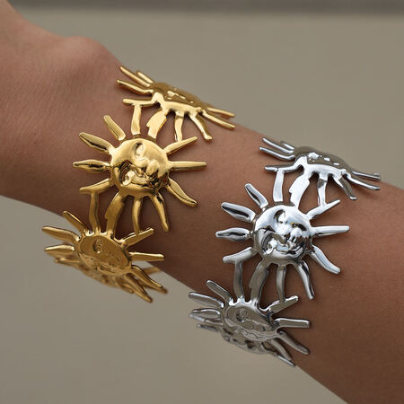 1 Piece Simple Series Retro Sun Stainless Steel Waterproof Gold Color Women's Cuff Bracelets 2