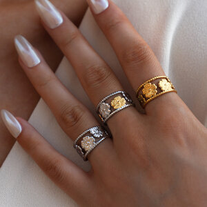 1 Piece Simple Elegant Flower Stainless Steel Waterproof Gold Color Women's Statement Rings h5 Picture4