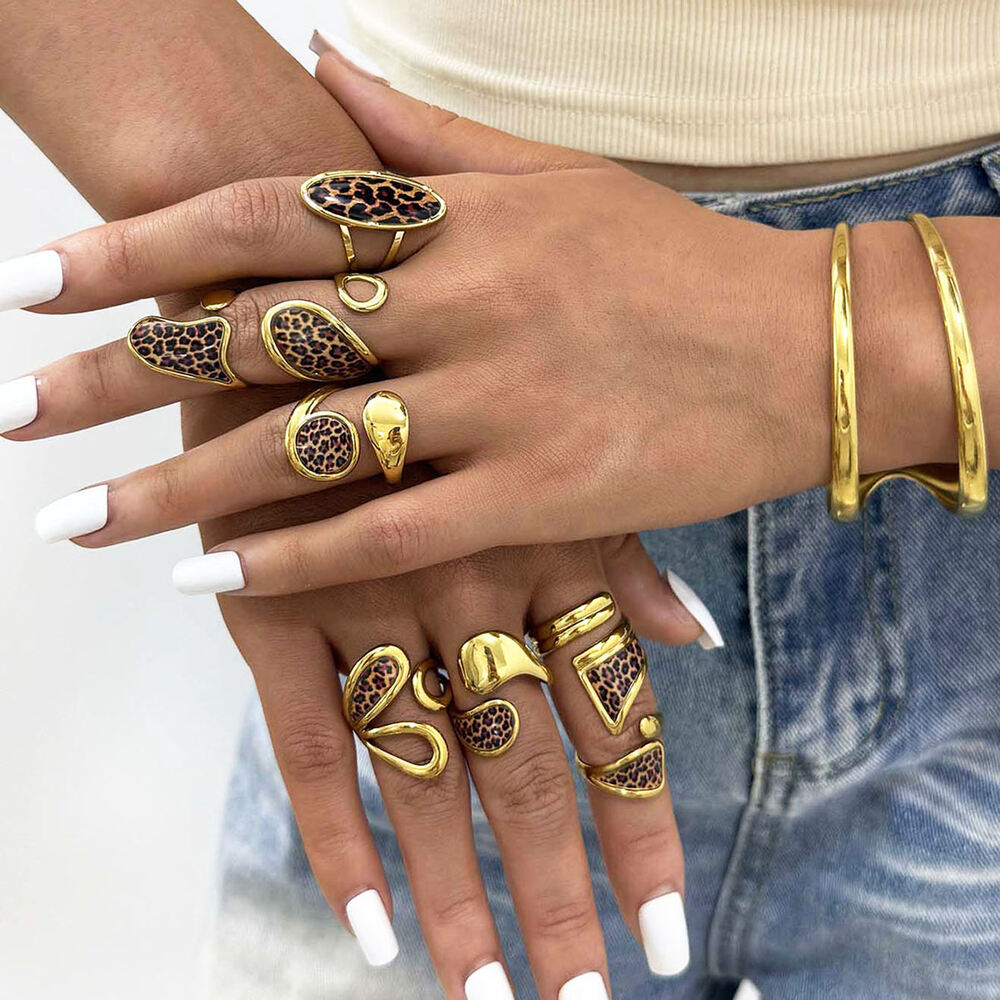 1 Piece Retro Irregular Shape Leopard Print Stainless Steel Waterproof Women's Statement Rings Picture3