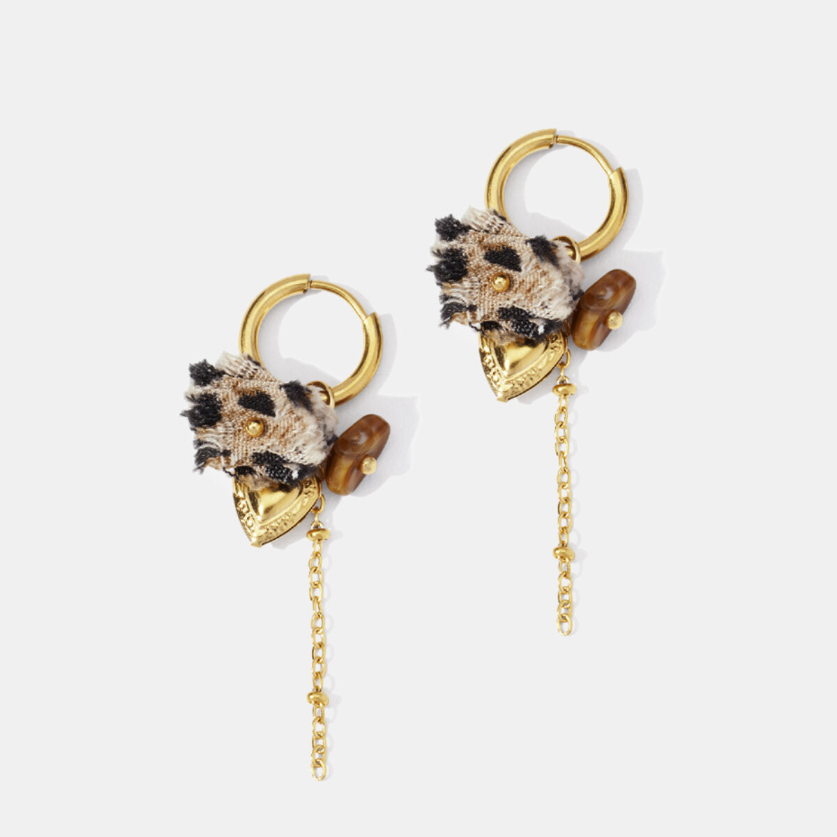 Orecchini pendenti in acciaio inossidabile a forma di cuore, impermeabili, color oro, con pietra naturale 2