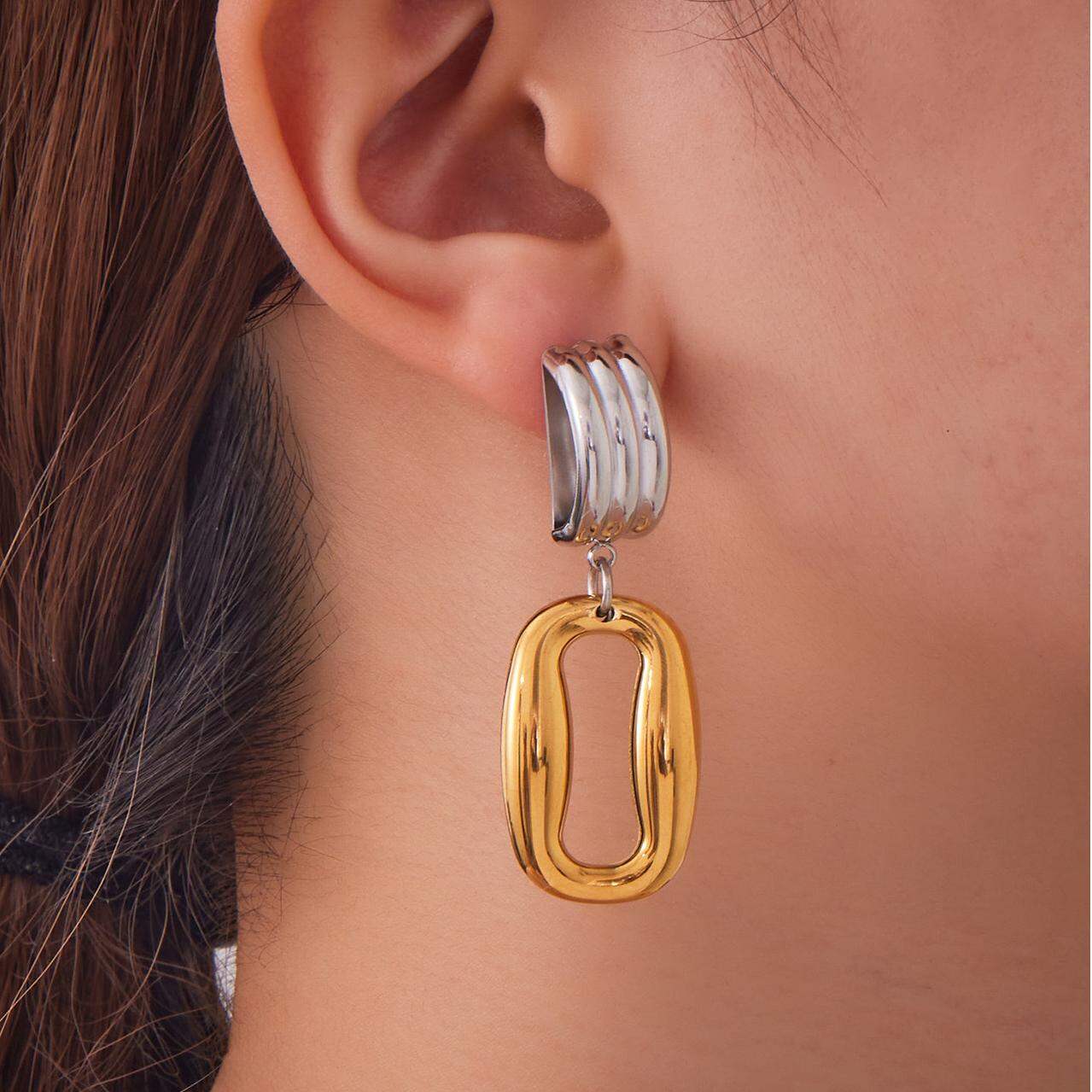 1 Pair Modern Rectangular Stainless Steel Waterproof Gold Color Women's Drop Earrings