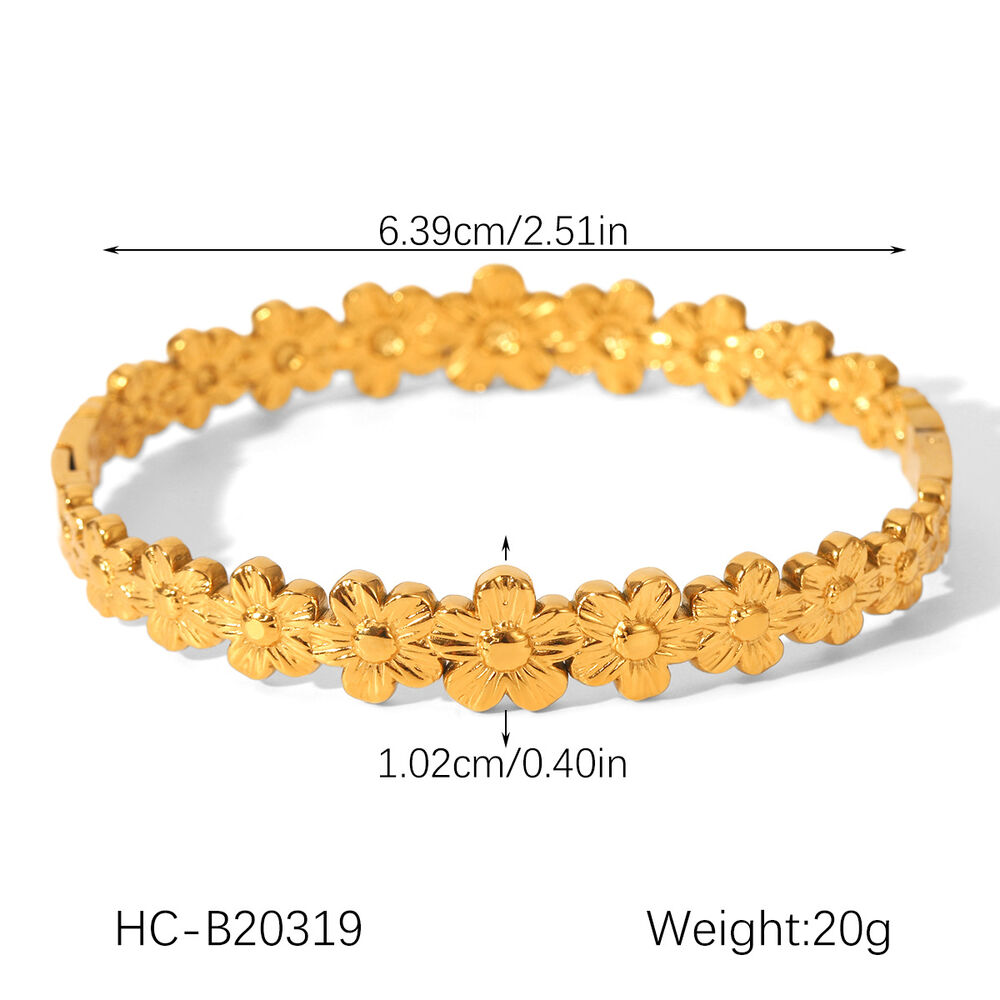 1 Piece Simple Daily Flower Stainless Steel Waterproof Gold Color Women's Bangles Picture2