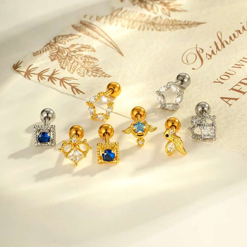 1 Parça Kalp Yıldız Bakır Altın Rengi Zirkonyum Piercing Küpe