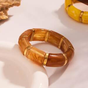 1 Piece Stylish Series Annular Shape Resin Gold Color Women's Bangles h5 Picture5