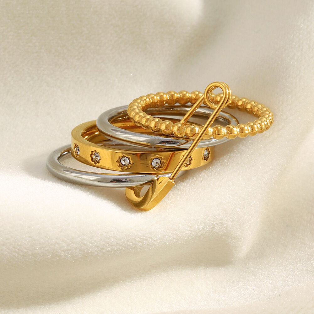 1 Piece Classic Mixed Gold & Silver Colors Stainless Steel Waterproof Zircon Statement Rings h5 Picture3