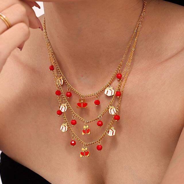 Classic Christmas Garnet Stainless Steel Waterproof Gold Color Women's Jewelry Sets Picture6