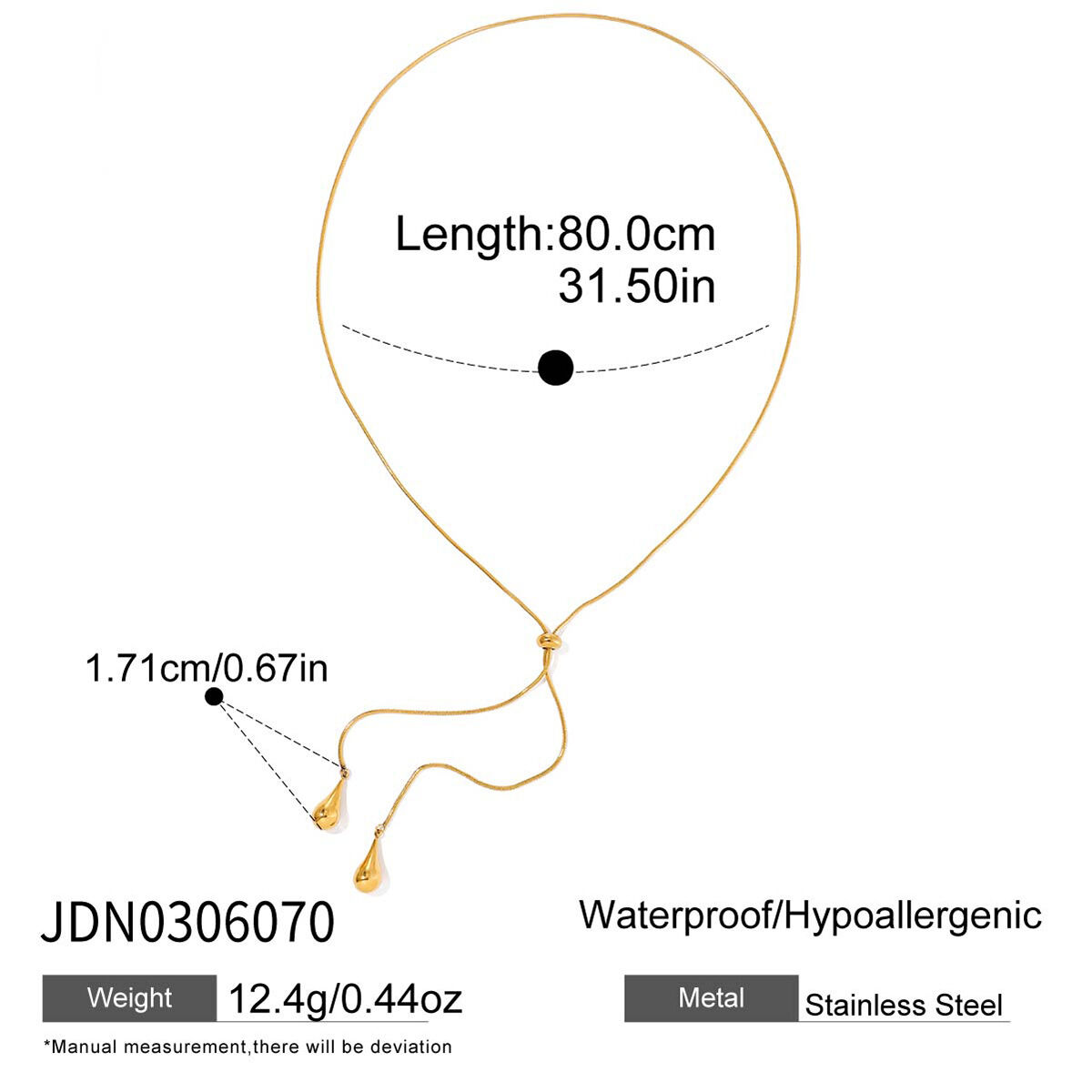 1 Stück Wunderschöne, lange Damenhalskette aus wasserdichtem Edelstahl mit Tropfenmuster h5Bild2