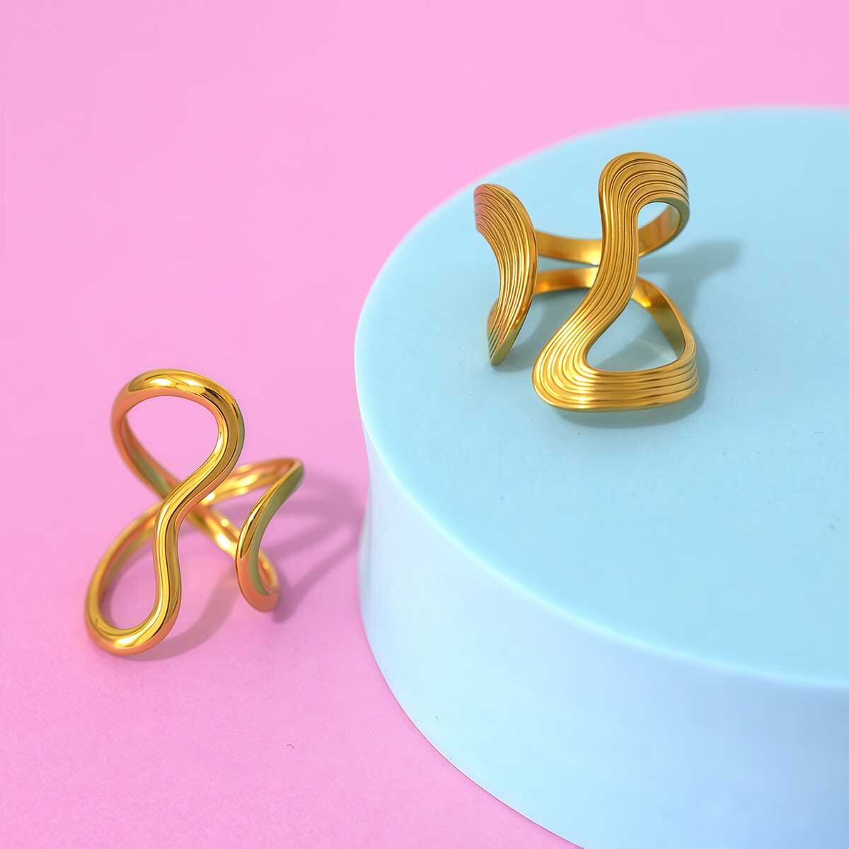 1 Piece  Casual Lines Stainless Steel Waterproof  Gold Color  Women's Statement Rings Picture4