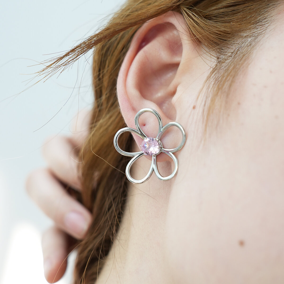 1 Pair Simple  Natural Flower Stainless Steel Waterproof   Women's Stud Earrings h5 Picture5