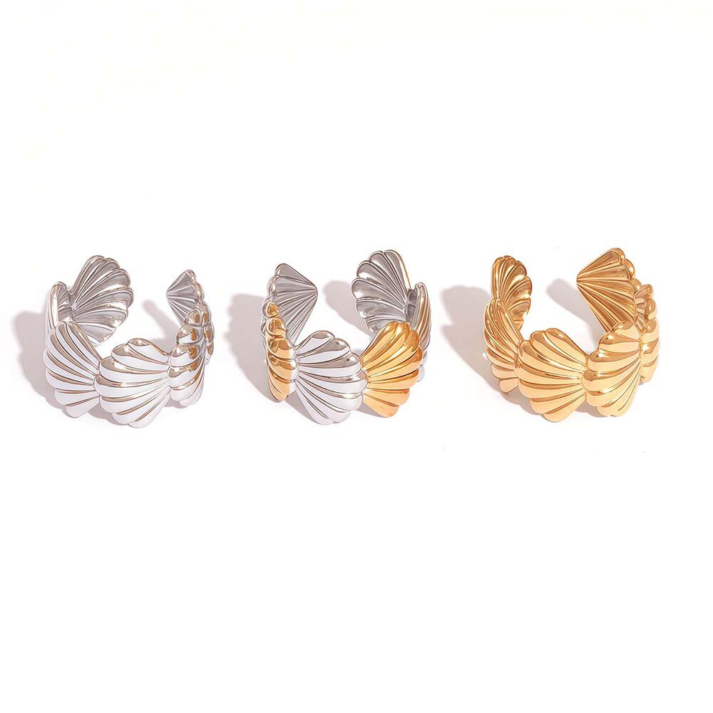 1 Piece Simple Casual Shell Stainless Steel Waterproof Gold Color Women’s Statement Rings Picture6
